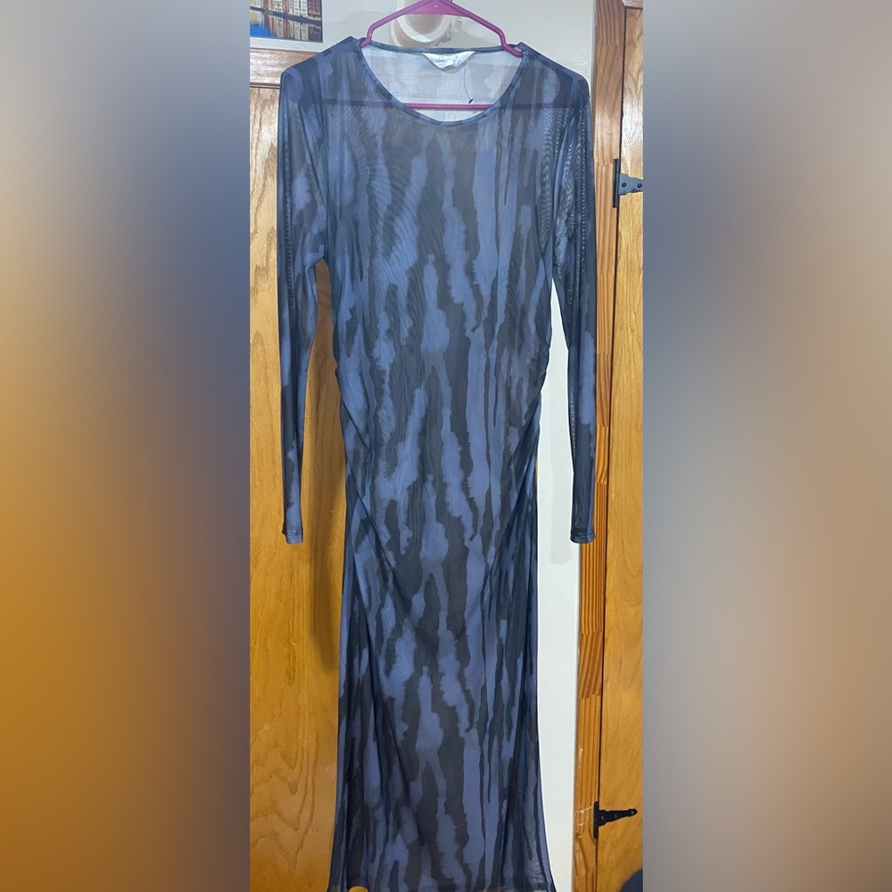 Ruched side mesh midi dress